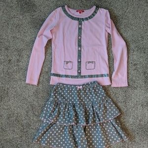 One Kid top and skirt set, size 6x, EUC